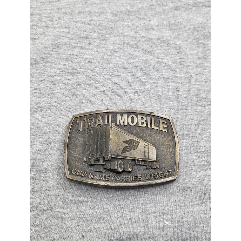 Vintage 1970s TrailMobile Trucker Semi Trailer Solid Brass Belt Buckle